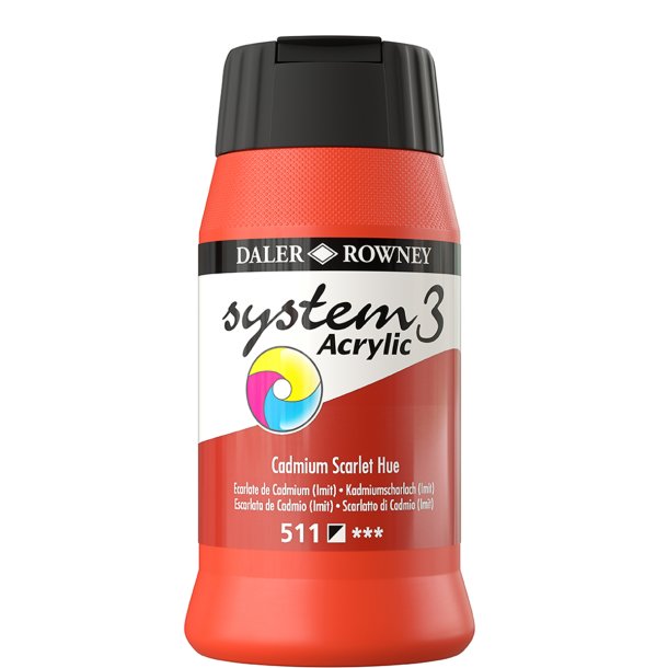 Cadmium Scarlet 511 akrylmaling - System 3, 500 ml.