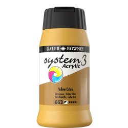 Yellow Ochre 663 akrylmaling - System 3, 500 ml.